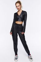 Women's Active Faux Leather Crop Top in Black Small