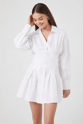 Women's Mini Corset Shirt Dress in White Small
