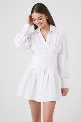 Women's Mini Corset Shirt Dress in White Medium