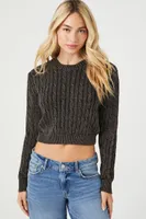Women's Cable Knit Cropped Sweater in Black Small