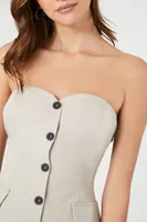 Women's Sweetheart Button-Front Tube Top in Silver Small