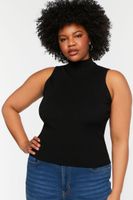 Women's Sleeveless Mock Neck Sweater Top in Black, 0X