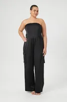 Women's Satin Cargo Jumpsuit Black,