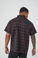 Men Geo Print Quarter-Zip Shirt in Black/Red, XXL