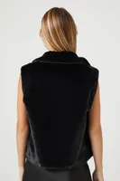 Women's Fuzzy Zip-Up Vest in Black Medium