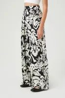 Women's Satin Ornate Print Wide-Leg Pants in Black Medium