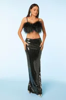 Women's Sequin Leg-Slit Maxi Skirt in Black Large