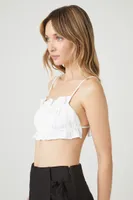 Women's Open-Back Ruffled Cropped Cami in White, XL