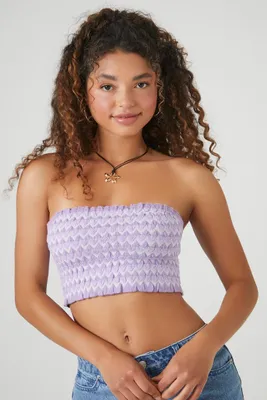 Women's Sweater-Knit Geo Cropped Tube Top in Dusty Lavender Large