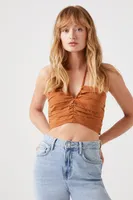 Women's Poplin Halter Crop Top in Rust Medium