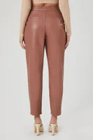 Women's Faux Leather Tapered High-Rise Pants in Praline Small