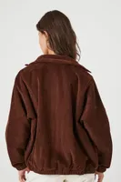 Women's Corduroy Drawstring Bomber Jacket in Brown, XS