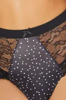 Women's Speckled Print Lace Cheeky Panties in Black/White Small