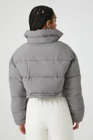 Women's Cropped Puffer Jacket in Dark Grey, XS