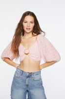 Women's Eyelet O-Ring Smocked Crop Top in Peony, XL