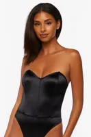 Women's Satin Strapless Lingerie Bodysuit in Black Medium