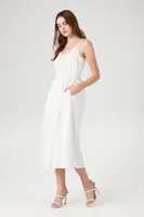 Women's Shirred Poplin Midi Dress in White, XS