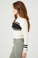 Women's Striped Turtleneck Sweater in Cream/Black Medium