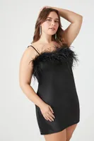 Women's Faux Fur-Trim Satin Dress Black,