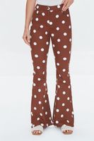 Women's Polka Dot Print Flare Pants Brown/White