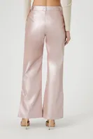 Women's Metallic Faux Leather Wide-Leg Pants in Pink, XS