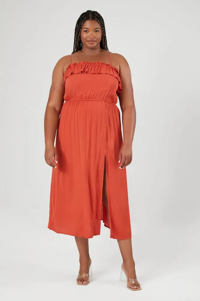 Women's Ruffle Cami Maxi Dress in Rust, 3X