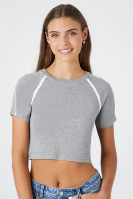 Women's Colorblock Crop Top in Heather Grey/White Medium