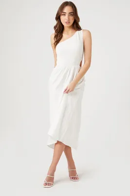 Women's One-Shoulder Cutout Midi Dress in Ivory, XL