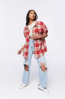 Women's Plaid Button-Front Shacket in Red Small