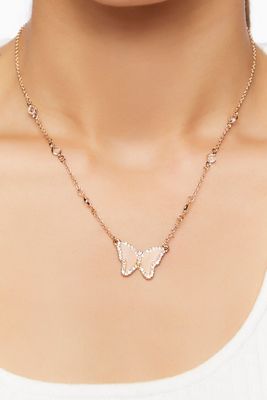 Women's Rhinestone Butterfly Necklace in Pink/Gold