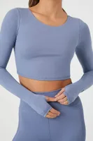 Women's Active Crisscross Cutout Crop Top in Heather Blue Small