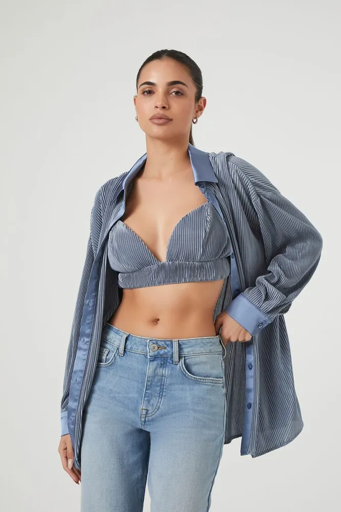 Women's Pleated Shirt & Cropped Cami Set