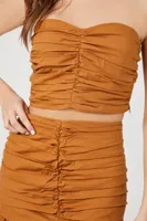 Women's Ruched Tube Top & Mini Skirt Set in Rust Medium