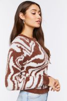 Women's Fuzzy Knit Marble Print Sweater in Brown/Cream Small