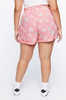 Women's Floral Print Paperbag Shorts in Pink, 0X