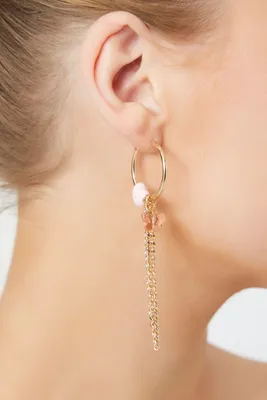 Women's Beaded Chain Hoop Earrings in Gold/Pink