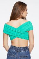 Women's Off-the-Shoulder Crossover Crop Top in Green Medium