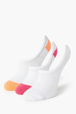 Ribbed No-Show Sock Set - 3 Pack in Pink/Orange