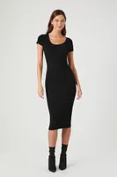 Women's Short-Sleeve Sweater Midi Dress in Black Medium