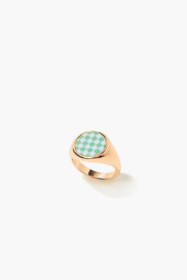 Women's Checkered Cocktail Ring in Gold/Green, 7