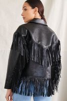 Women's Faux Leather Fringe Moto Jacket in Black Small