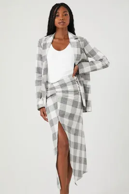 Women's Plaid A-Line Maxi Skirt in White Small