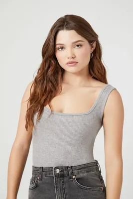 Women's Square-Cut Tank Bodysuit in Dark Grey Small