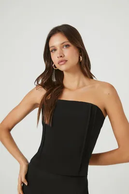 Women's Pleated Strapless Top in Black Medium