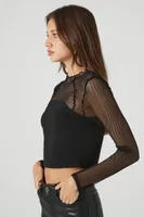 Women's Sheer Netted Crop Top in Black Medium