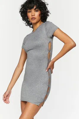 Women's Short-Sleeve Cutout Mini Dress in Heather Grey Small