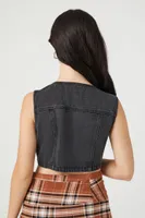 Women's Cropped Denim Vest in Charcoal Small