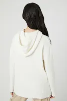 Women's Waffle Knit Raw-Cut Hoodie in Cream Small