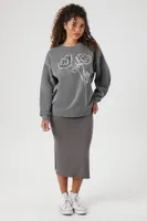 Women's Fleece Rose Graphic Pullover in Charcoal Medium