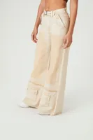 Women's Acid Wash Belted Jeans Beige